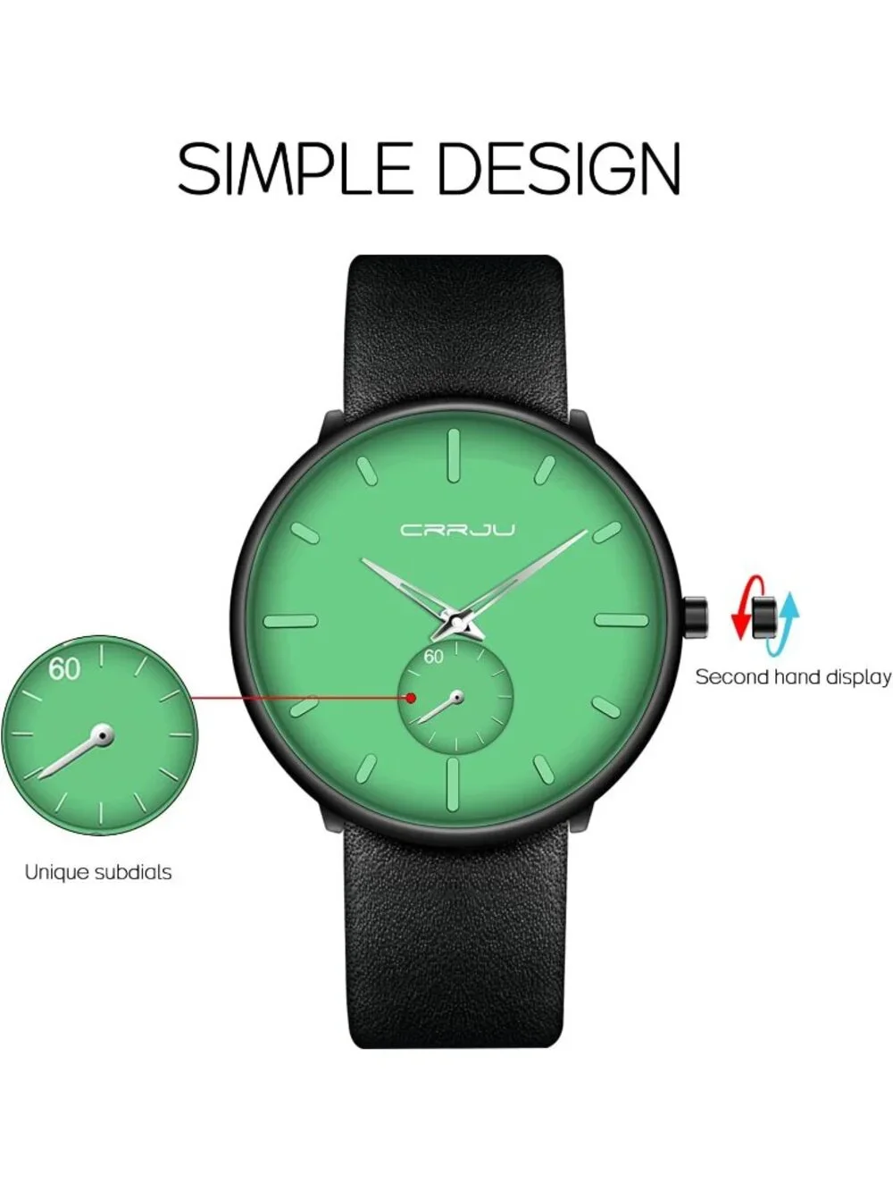 Unisex Light Green Ultra-Thin Minimalist Waterproof Fashion Leather Band Watch